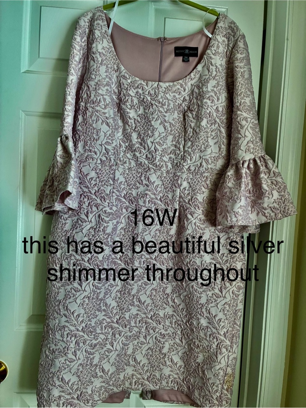 Evan Picone Blush Pink and Silver Jacquard Bell-Sleeve Tunic